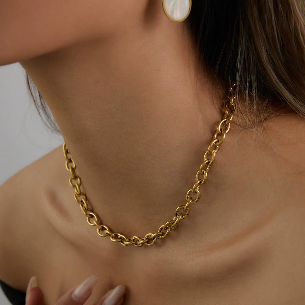 Chunky Gold Stainless Steel Round Link Chain Necklace