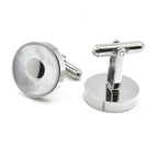 Mother of Pearl Inlay Circle Silver Tone Cufflinks
