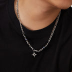 Stainless Steel Figaro Chain with Hematite Star Necklace