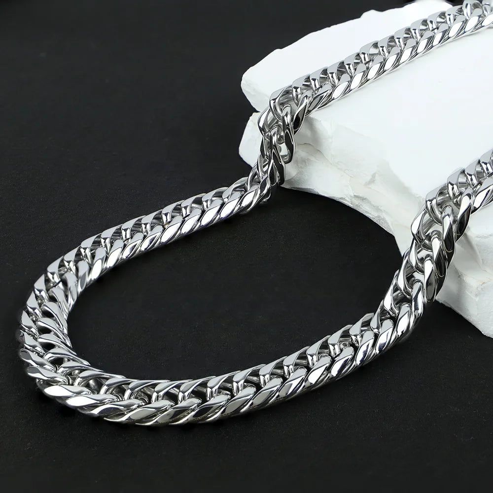 Chunky Silver Polished Cuban Link Chain Necklace