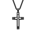 Black Plated Stainless Steel Cut-Out Cross Necklace