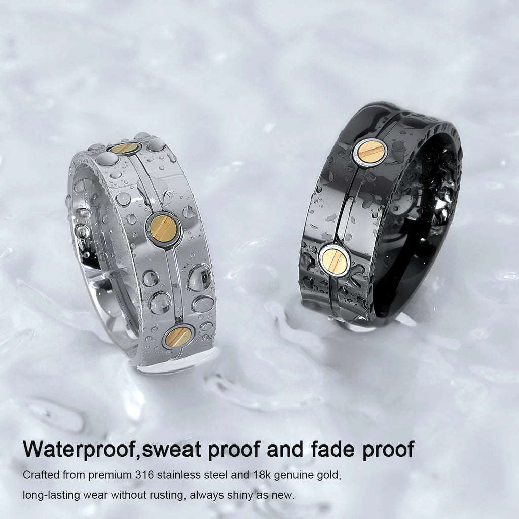 Men's 18K Gold Inlay Stainless Steel Band Ring