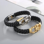 Men's Braided Leather Double D Magnetic Bracelet