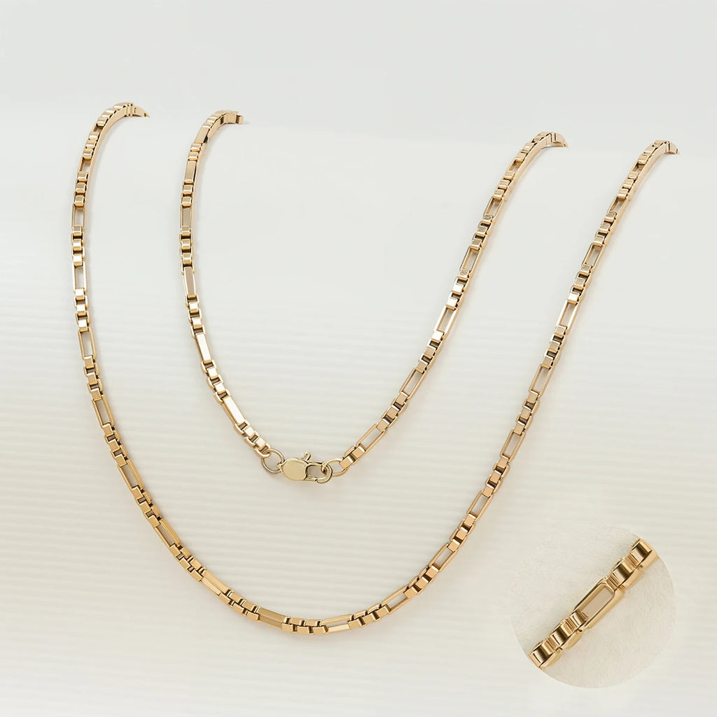 Polished Gold Tone Rectangular Link Chain Necklace