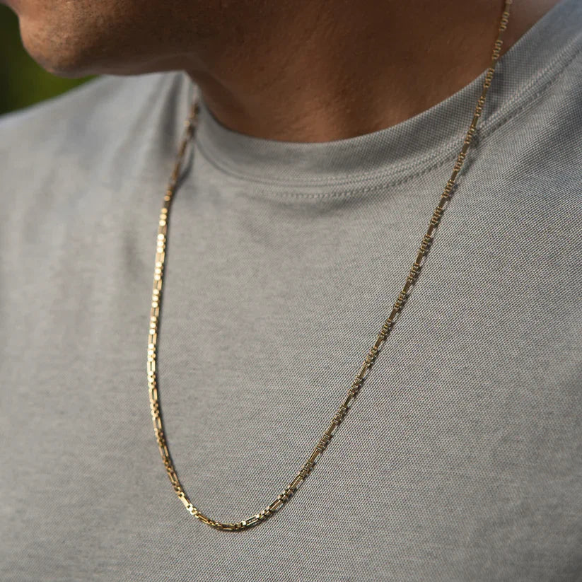 Polished Gold Tone Rectangular Link Chain Necklace