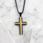 Men's Black and Gold Cross Pendant Necklace