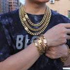 Polished Gold Tone Cuban Link Chain Necklace for Men
