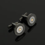 Black Textured Steel Cufflinks with 18K Gold Plated Bar