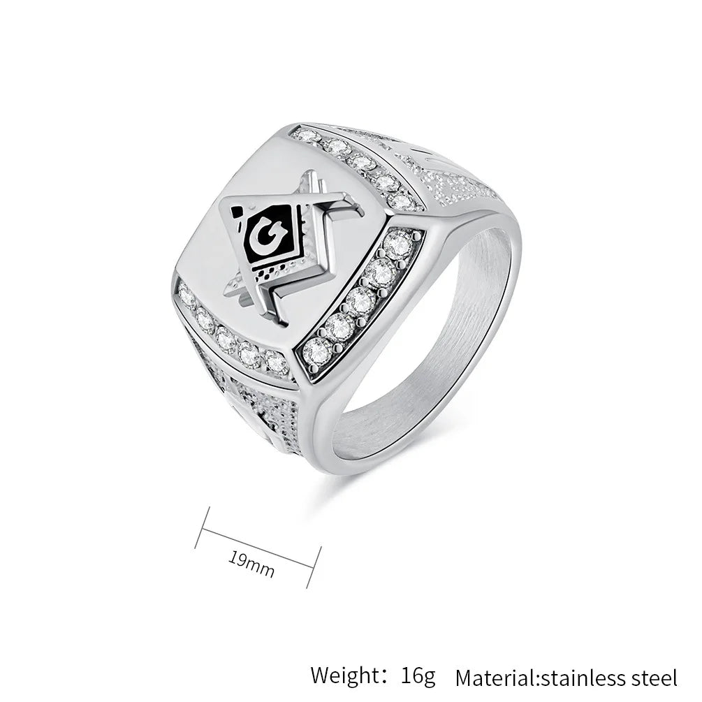 Men's Vintage Freemason Stainless Steel Statement Ring