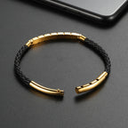 Men's Gold-Plated Braided Leather Cubic Zirconia Bracelet
