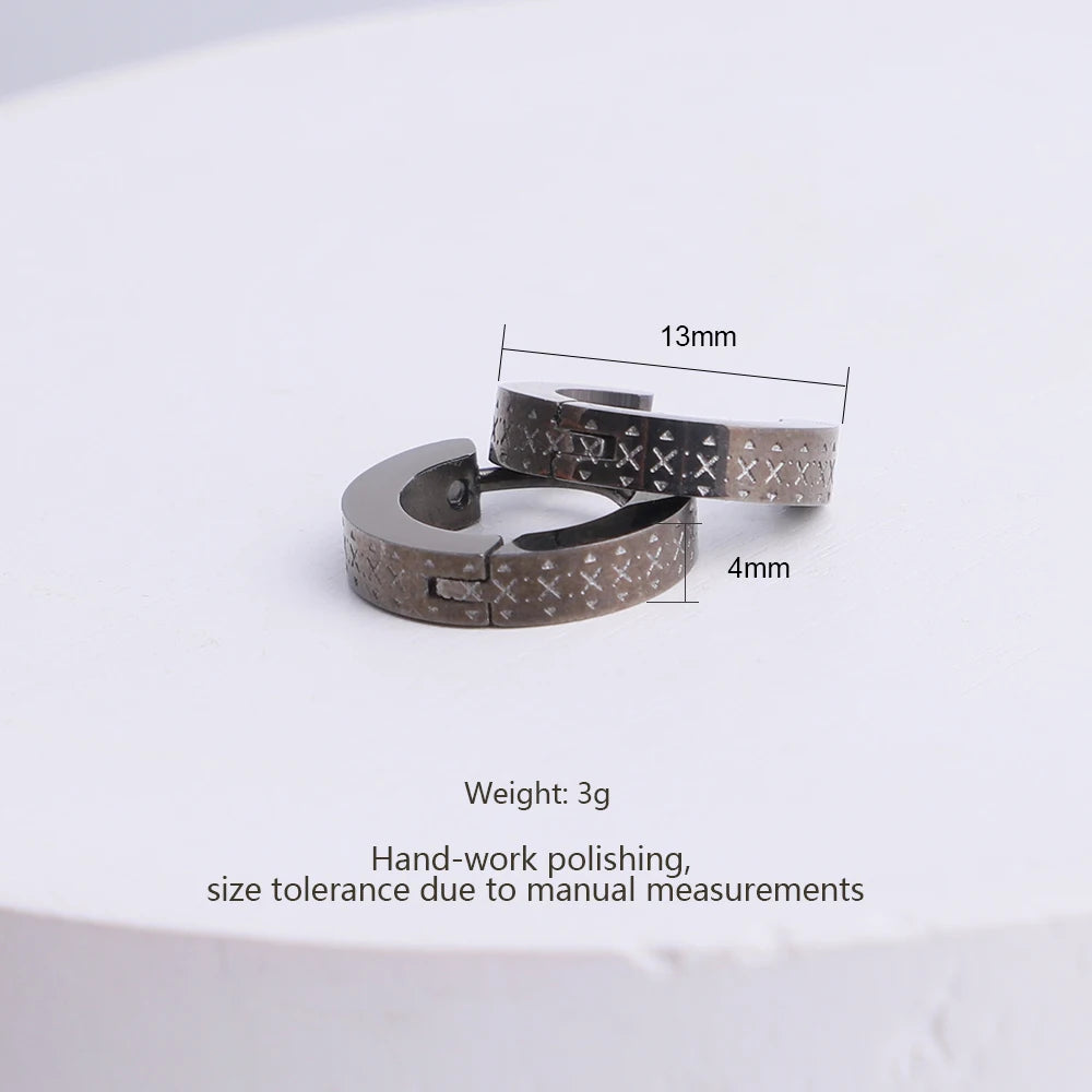 Men's Textured Stainless X-Pattern Hoop Earrings