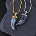 Men's Natural Labradorite Wolf Tooth Pendant Necklace