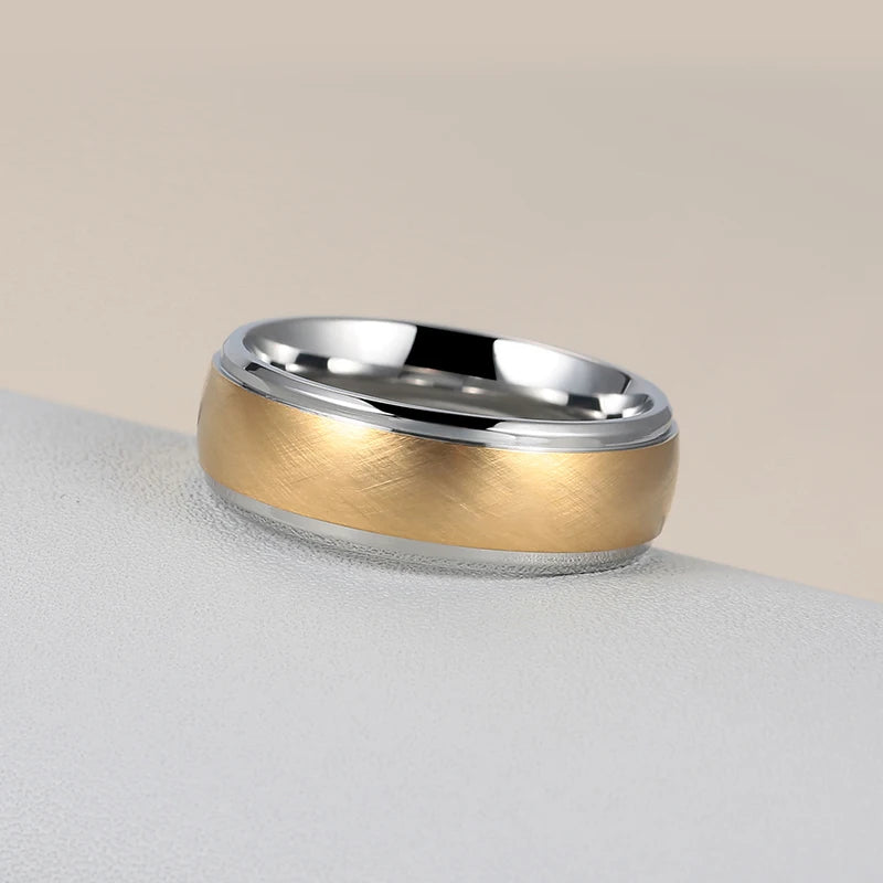 Two-Tone Stainless Steel Brushed Gold Men's Ring