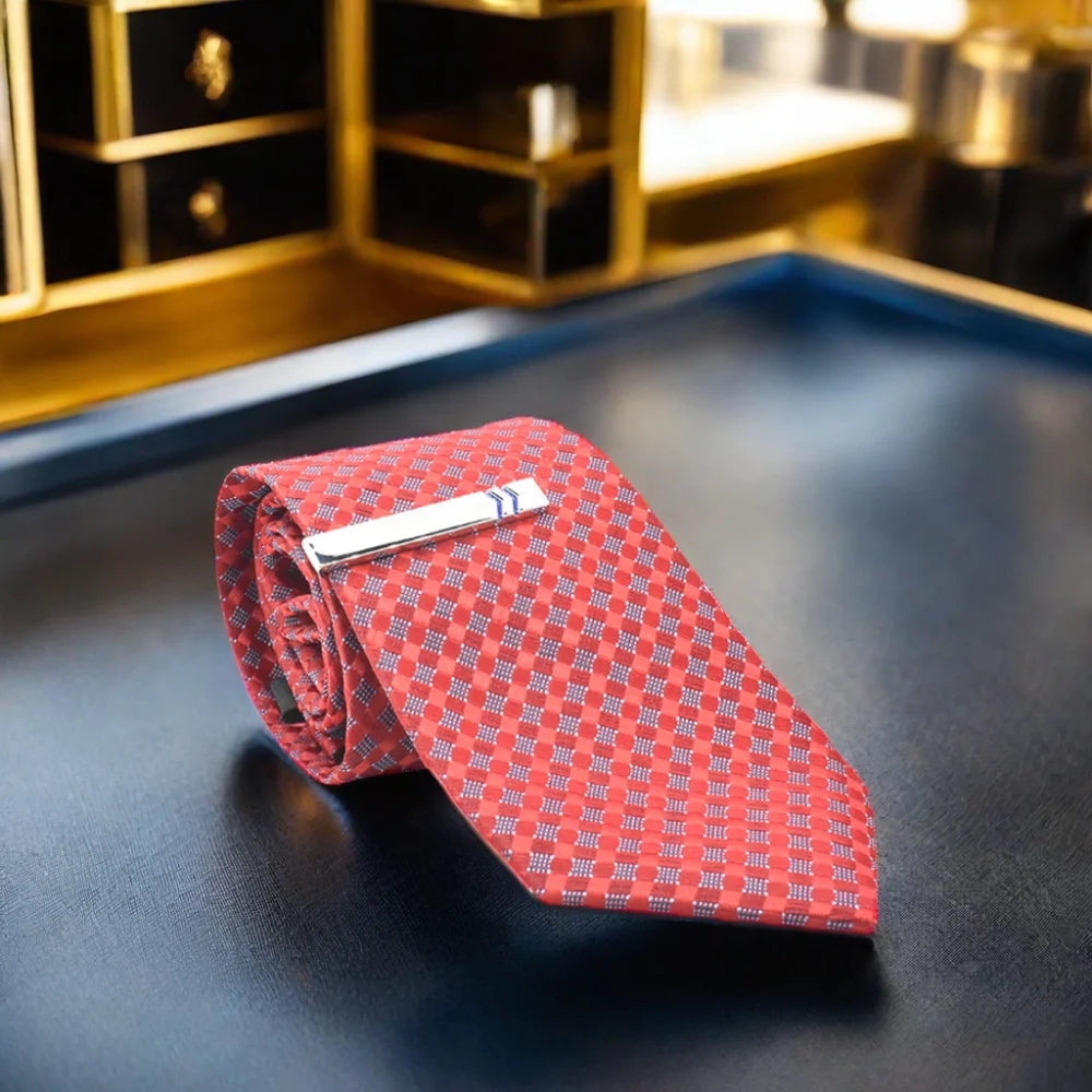 Polished Silver Tie Clip with Blue Chevrons