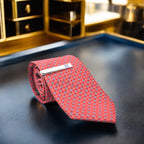 Polished Silver Tie Clip with Blue Chevrons