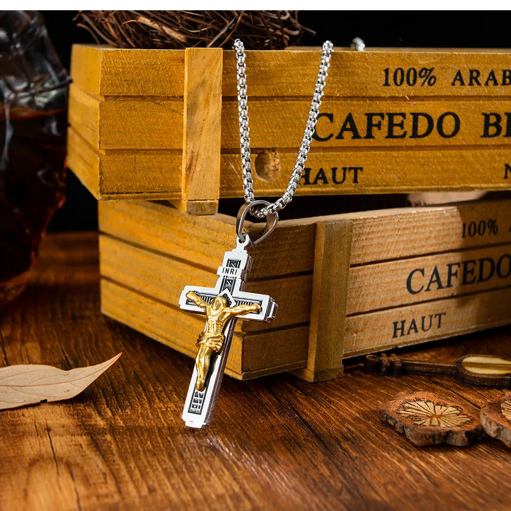 Silver-Tone Crucifix Cross Necklace