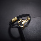 Men's Gold Scorpion Black Braided Leather Magnetic Bracelet