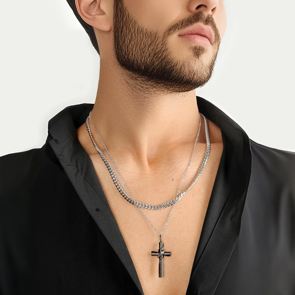 Modern Wrapped Cross Stainless Steel Pendant Necklace