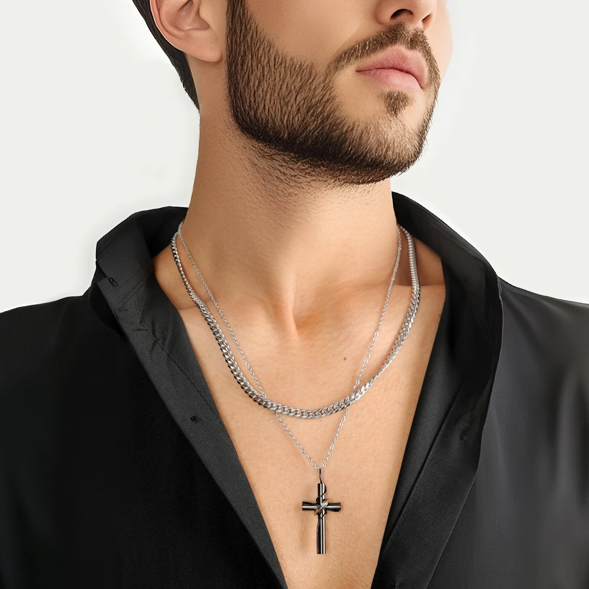 Silver-Tone Ringed Cross Necklace