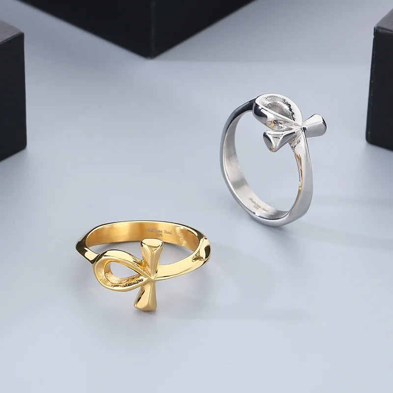 Gold Enduring Ankh Cross Ring