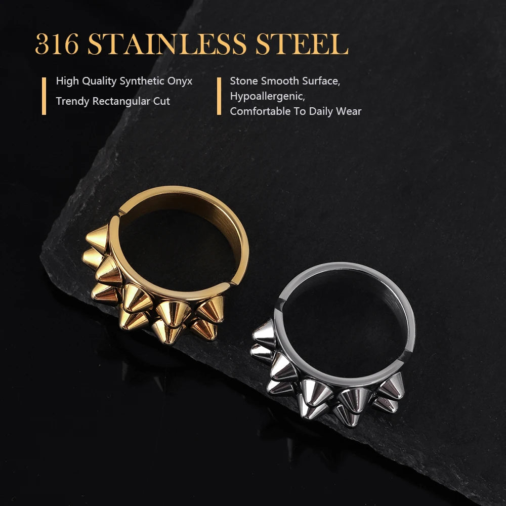 Spiked Stainless Steel Gold Silver Statement Ring