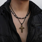 Men's Black and Gold Cross Pendant Necklace
