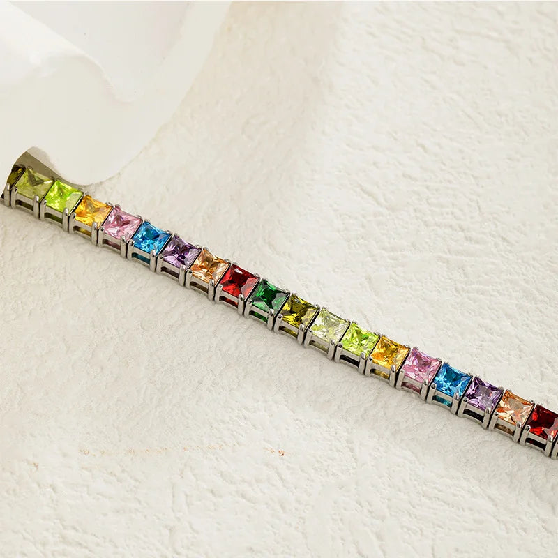 Colorful Square Cubic Zirconia Tennis Bracelet