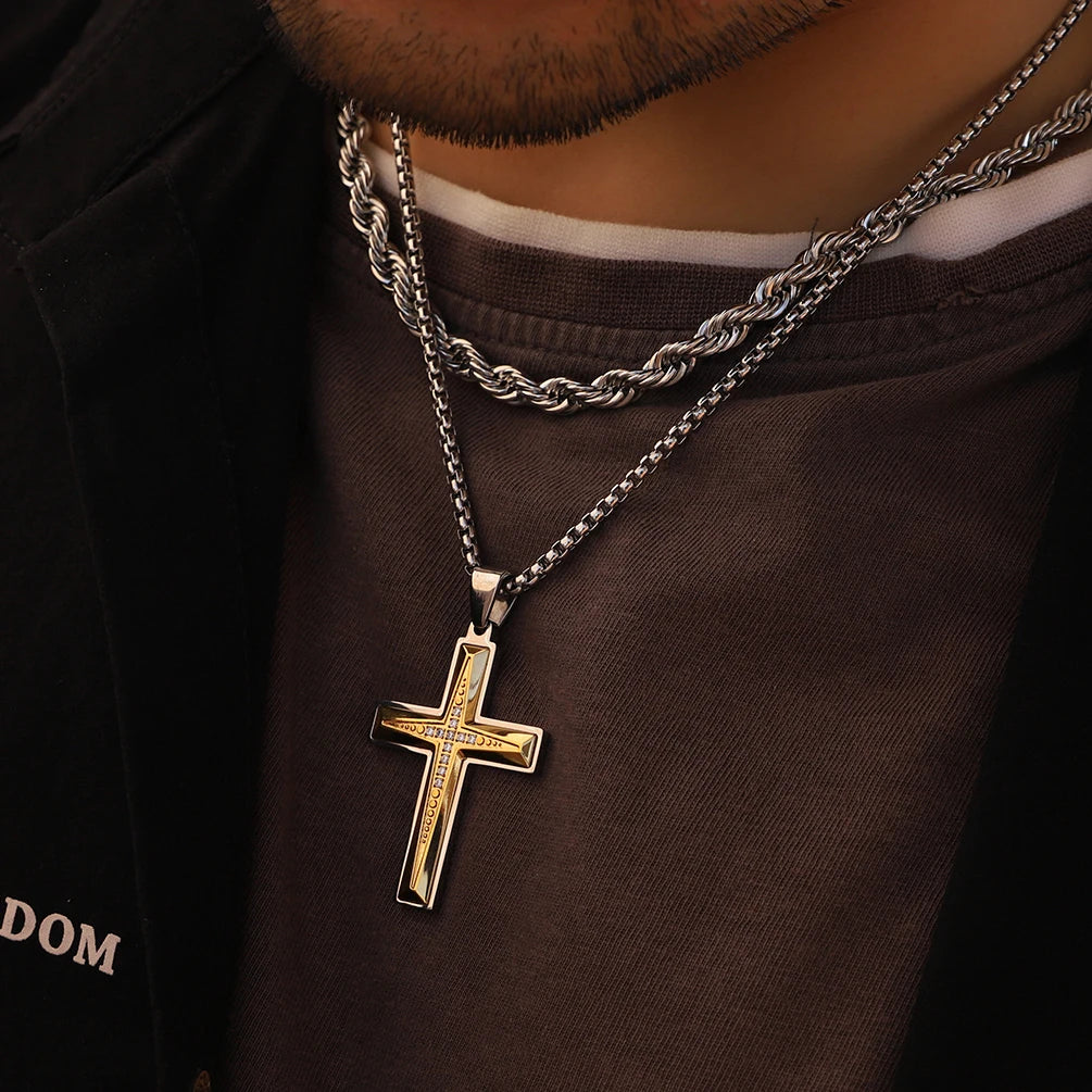 Silver-Tone Crystal Cross Necklace