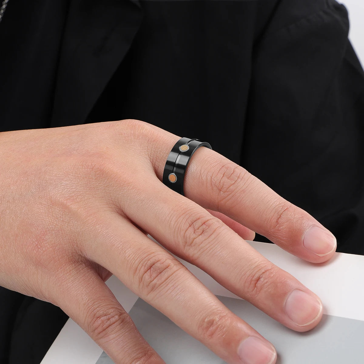 Silver-Tone Polished Inlay Ring