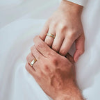Polished Gold Tone Plain and Stone Set Couple Rings