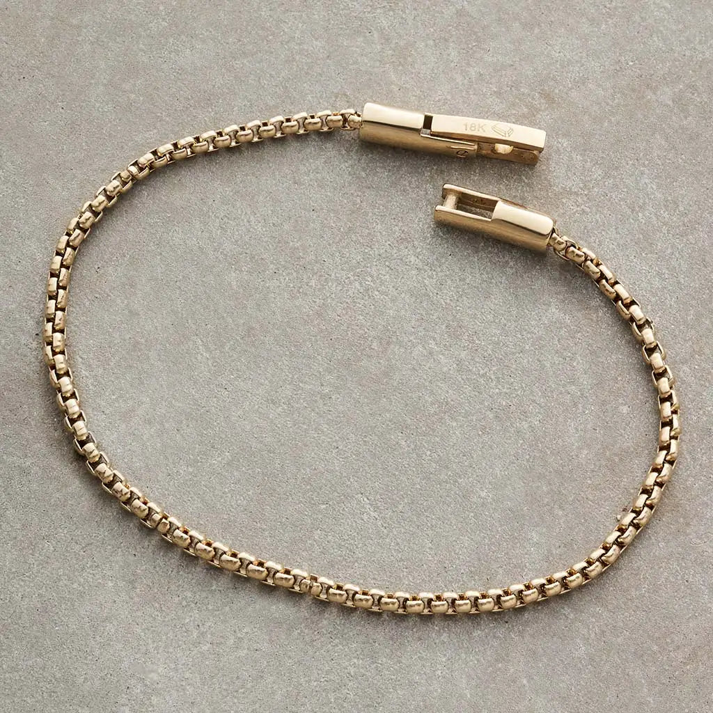 Men's Polished Gold Box Chain Link Bracelet