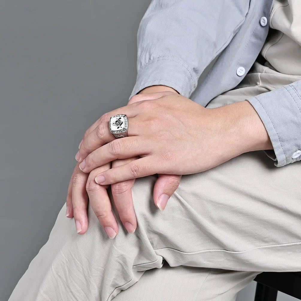 Men's Vintage Freemason Stainless Steel Statement Ring