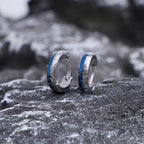 Men's Engraved Blue Inlay Huggie Hoop Earrings