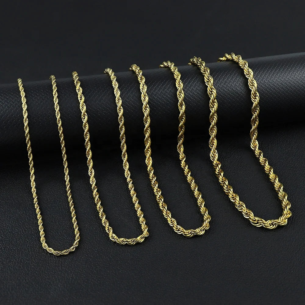 Gold Plated Stainless Steel Twisted Rope Chain Necklace