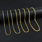 Gold Plated Stainless Steel Twisted Rope Chain Necklace