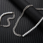 Half Pearl Half Cuban Link Chain Necklace