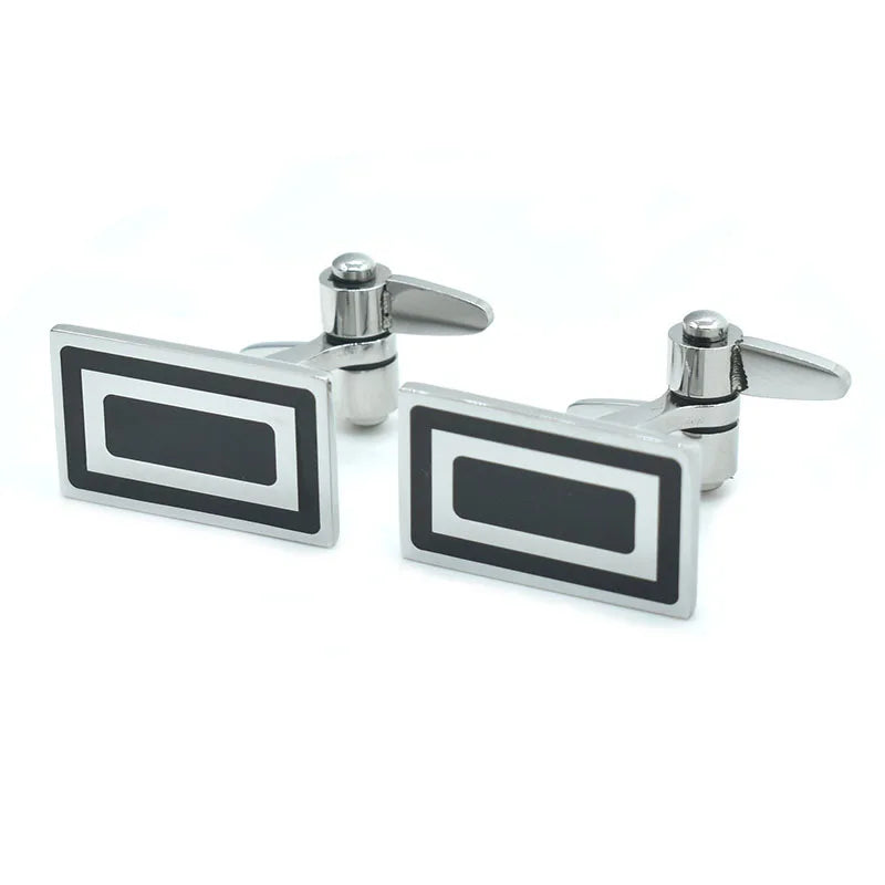 Men's Reversible Black Enamel Rectangular Cufflinks