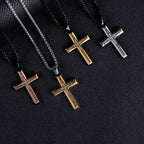 Men's Two-Tone Zircon Inlaid Cross Necklace