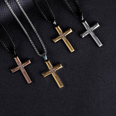 Two-Tone Zircon Cross Pendant Necklace