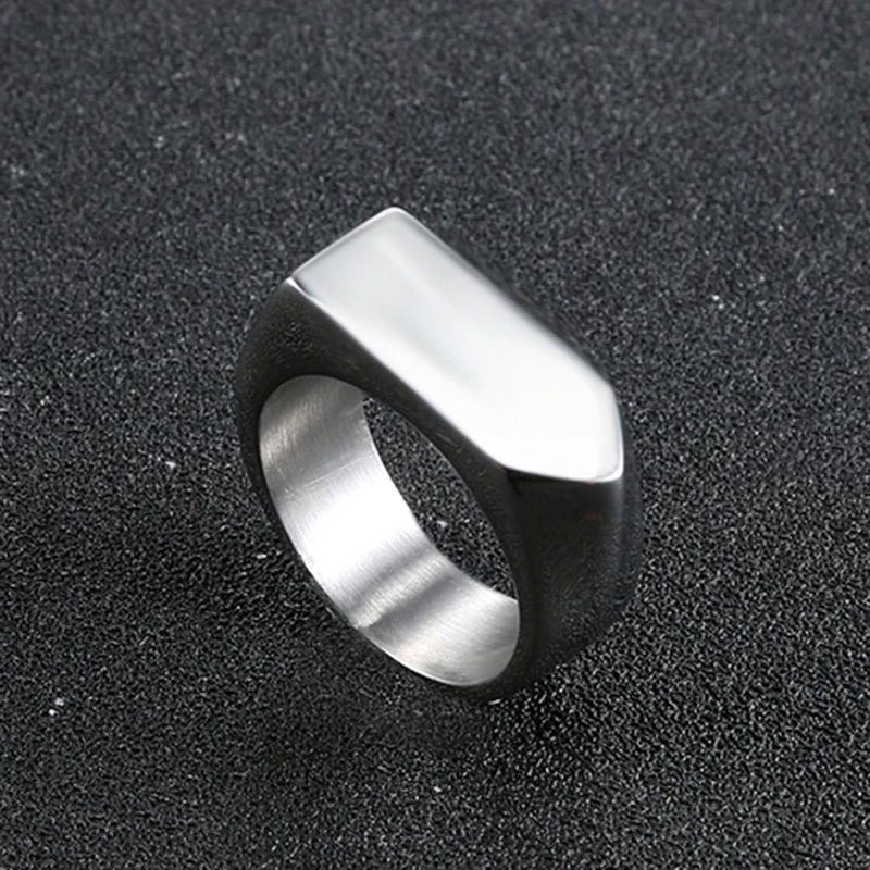 Geometric Hexagon Flat Top Stainless Steel Signet Ring