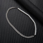 Half Pearl Half Cuban Link Chain Necklace
