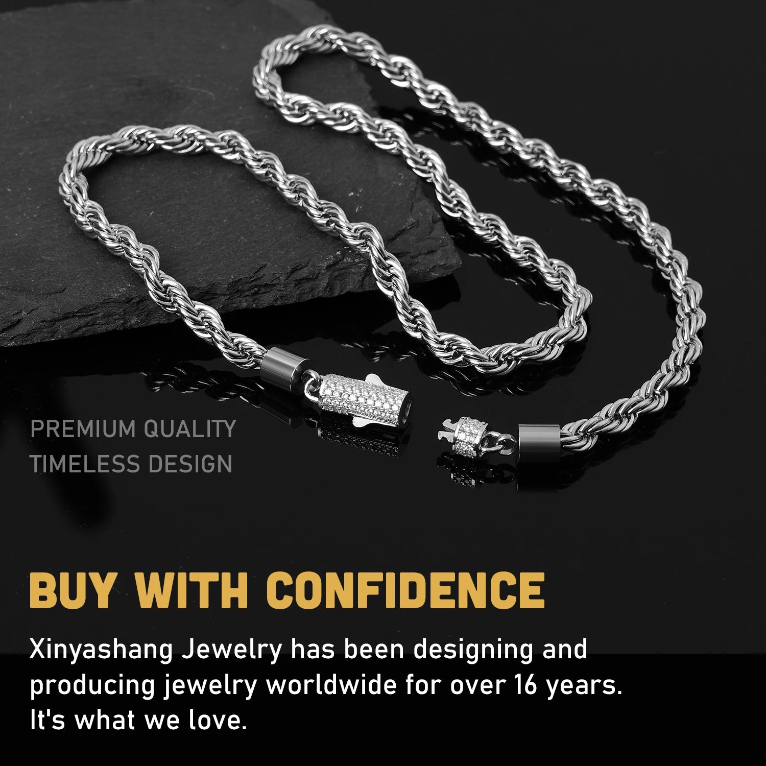 Gold Twisted Rope Chain with CZ Pave Clasp