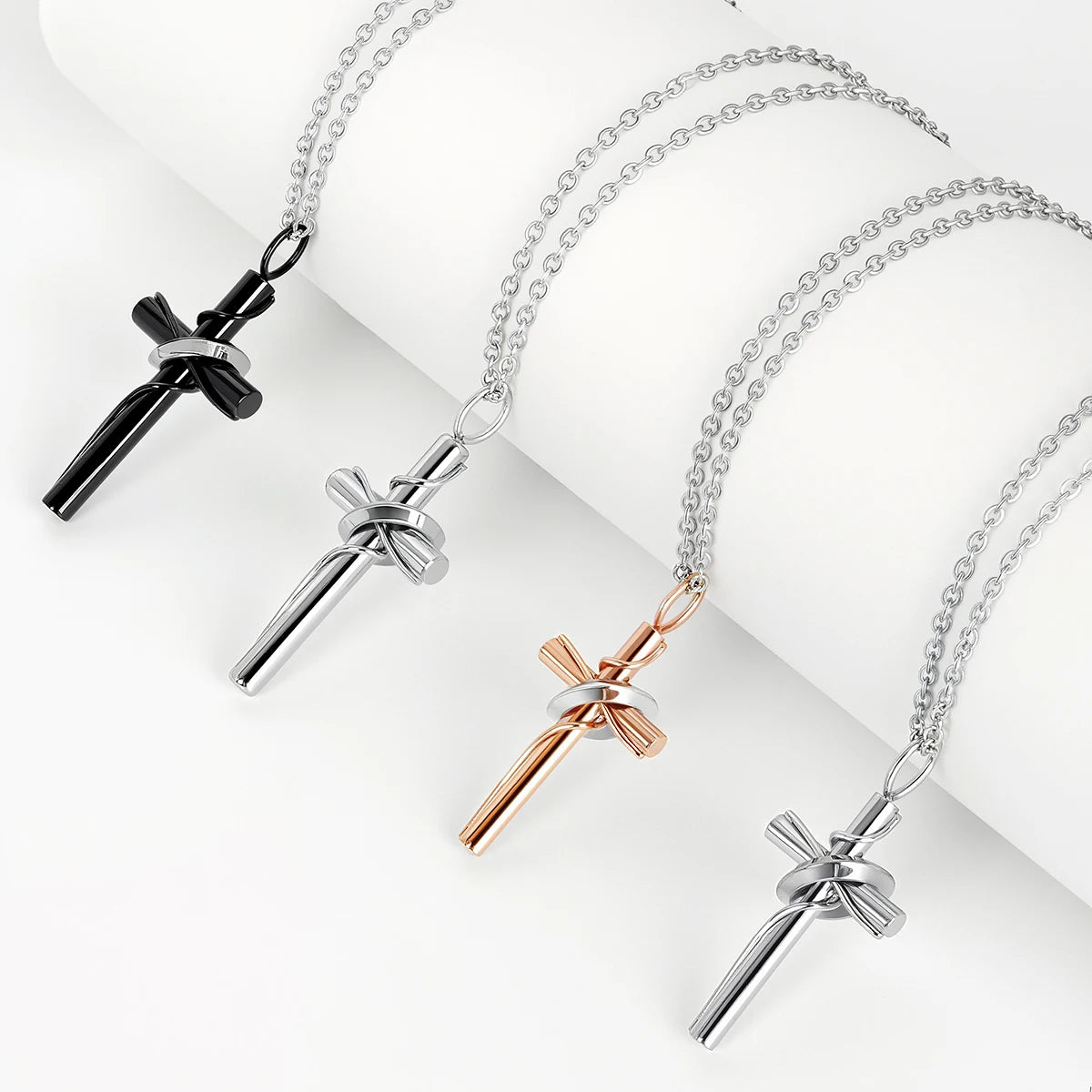 Silver-Tone Ringed Cross Necklace
