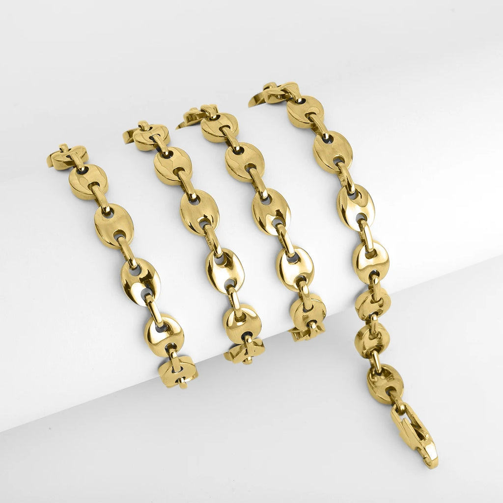 Gold Coffee Bean Chain Necklace with Lobster Clasp