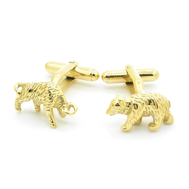 Gold Bull and Bear Textured Cufflinks Set