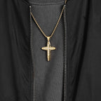 Men's Polished Cross Necklace with Engraved Cubic Zirconia