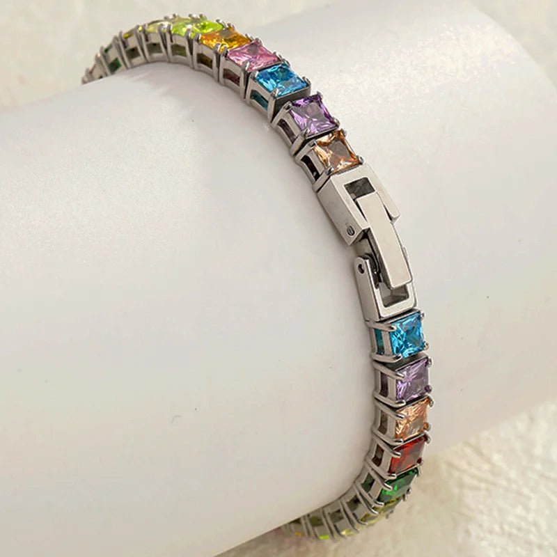 Colorful Square Cubic Zirconia Tennis Bracelet