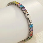 Colorful Square Cubic Zirconia Tennis Bracelet