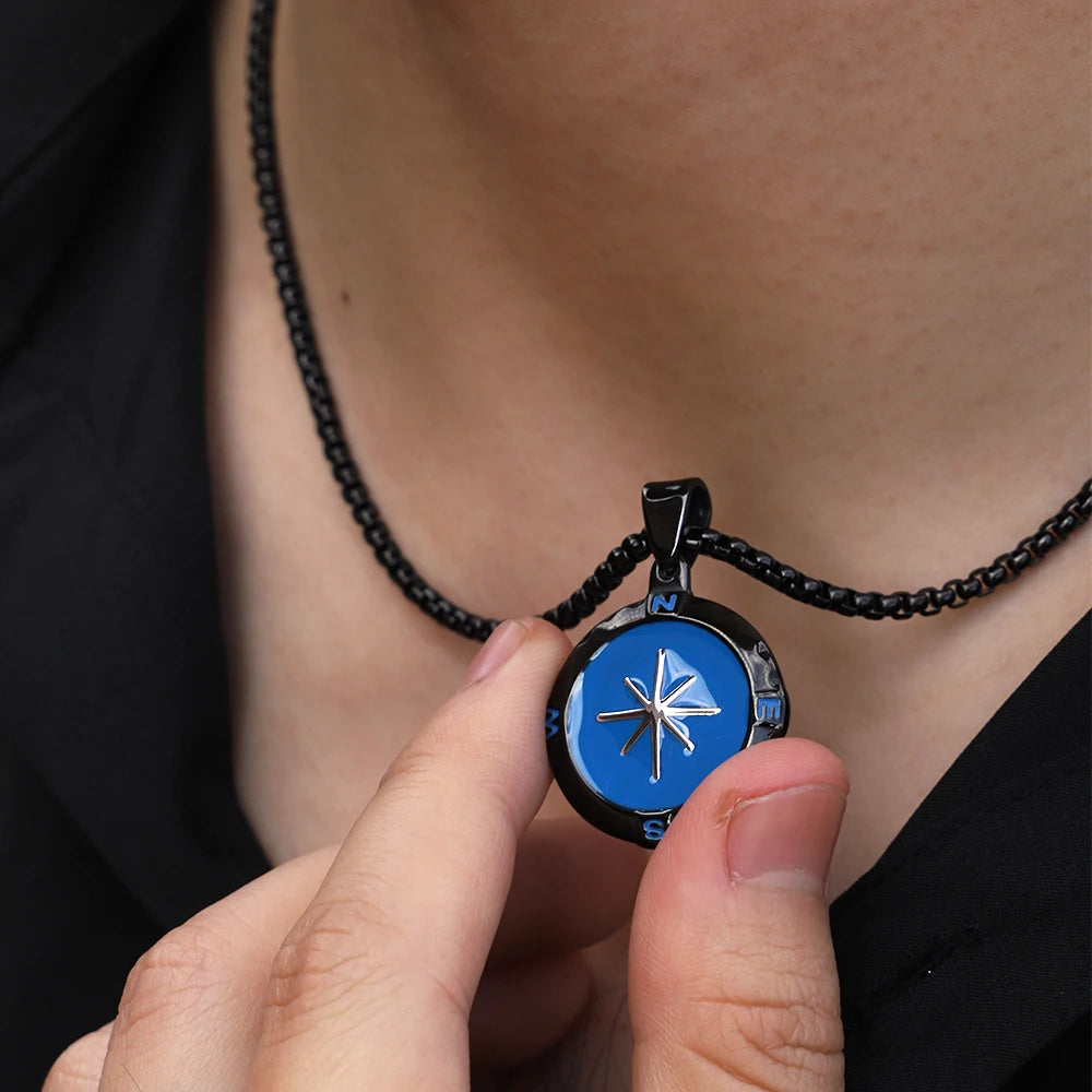 Men's Compass Pendant Necklace with Box Chain