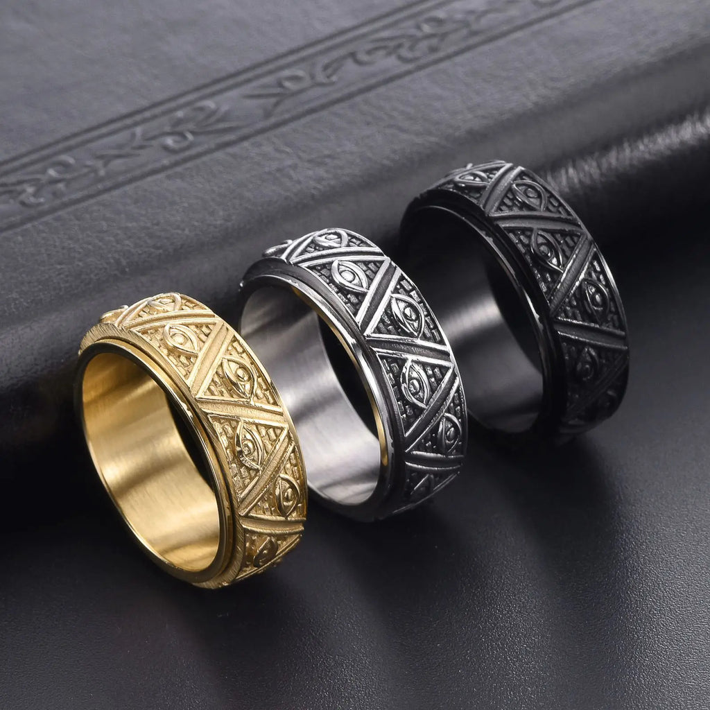 Gold Rotatable Engraved Ring